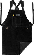 Leather Welding Work Apron - Heat Resistant & Flame Resistant Bib Apron, Flame Retardant Heavy Duty BBQ Apron