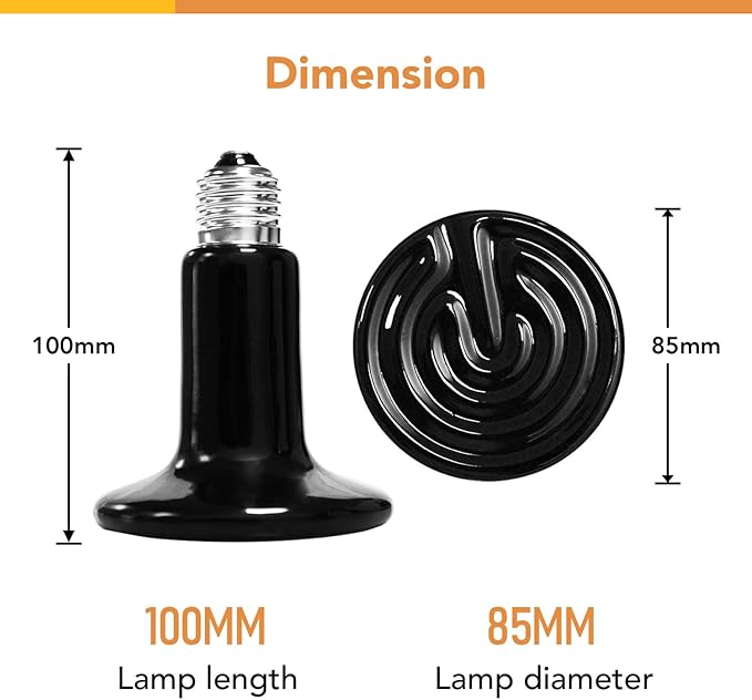 Simple Deluxe 100W 2-Pack Ceramic Reptile Heat Lamp Heat Emitter Bulb No Light Emitting Brooder Coop Heater for Amphibian Pet & Incubating Chicken, Black