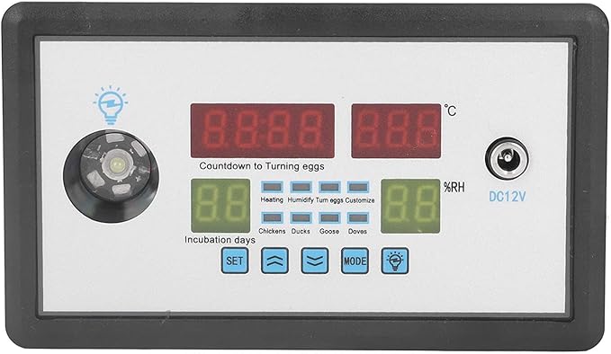 Pssopp Intelligent Incubator Thermostat, ABS Material, Realtime Temperature and Humidity Display, HighLow Alarm Function, Automatic Egg Turning for Eggs and Birds
