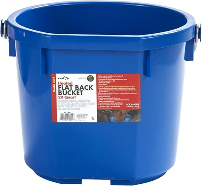 API® Heated Bucket | Heated Flat Back Bucket | Water Pail with Warmer for Cattle, Livestock, and Horses | Winter No Freeze Tub (20 Quart, 1 Count)