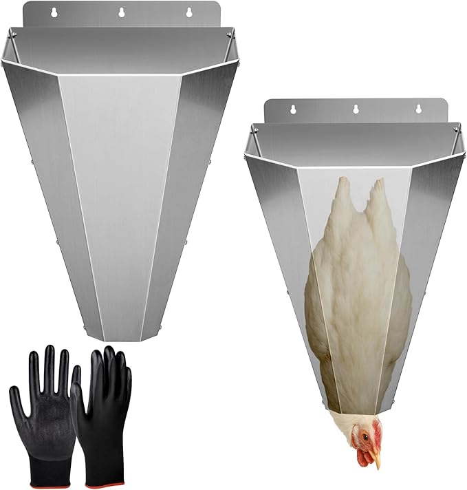 Chicken Cone for Butchering, Upgraded Thickened Stainless Steel Kill Cone, Flat-Back Killing Cone for Poultry Processing, Fits Chickens up to 18 lbs, Ideal for Farm or Backyard Use (Large & Medium)
