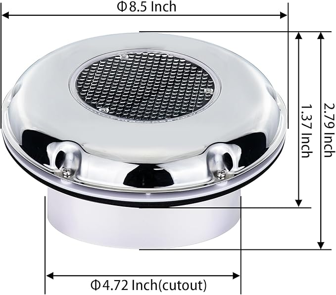 Solar Powered Ventilation Fan Exhaust Stainless Steel with Battery Switch for Marine Boat Waterproof 8.5 Inches
