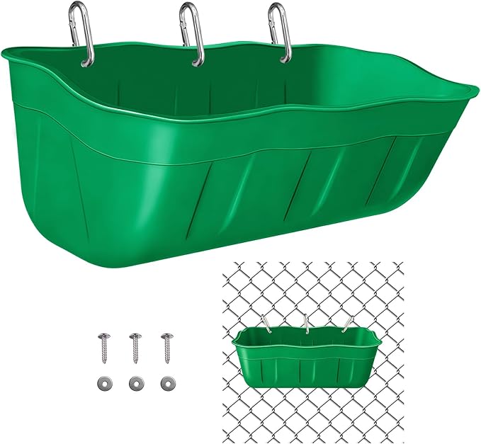 Hanging Goat Feeders,Chicken Feeder Waterer,Large Feed Trough 7.5 Quart 1 Pack,Hanging Fence Feed Trough for Poultry Livestock,Green