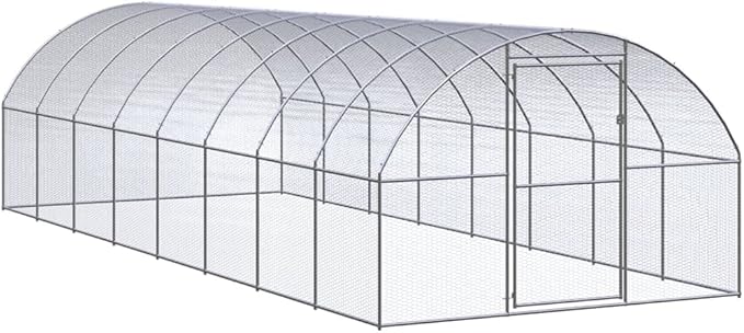 Large Metal Chicken Coop, Walk-in Poultry Cage with Galvanized Steel Frame, Durable Outdoor Run for Hens, Ducks, and Small Animals, 3x8x6.6 ft