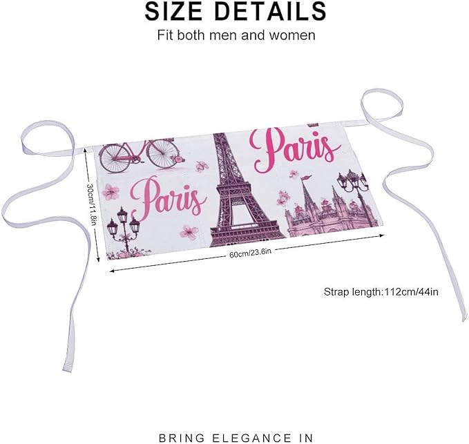 Unisex Apron for Cooking Server Waitress Half Waist Apron with 3 Pockets