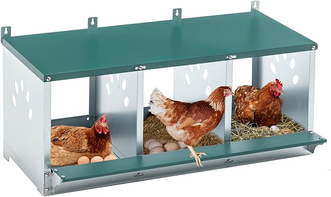 Chicken Nesting Box for Laying Eggs - 3 Room Chicken Laying Boxes, Nesting Boxes for Chickens, Heavy Duty Metal Chicken Coop, 32.9" L x 16.34" W x 15.35" H