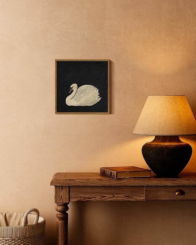 InSimSea Framed Canvas Wall Art Swan Art Framed Wall Decorations, Grace Swan Painting Pictures Rustic Bathroom Wall Decor, Farmhouse Wall Decor for Living Room, Bedroom, Office Decor 10X10in