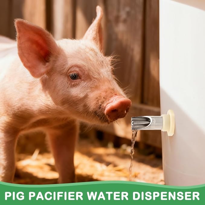 Pig Nipple Waterer for Barrel Kits, 3pcs Stainless Steel Automatic Pig Drinker Feeder Water Tank Connector with 1 Hole Opener & PTFE Tapes, Watering Systems Kit for Pig/Goats/Swine/Piglets/Drinking