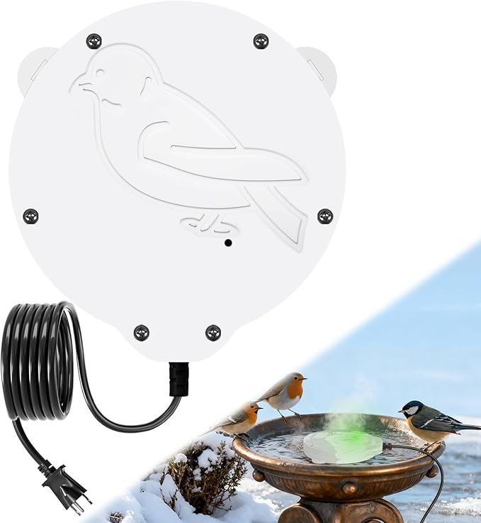 Bird Bath Heater, Upgraded 100W De-Icer Submersible Bird Bath Heaters for Outdoors in Winter, Chicken Water Heater for Winter, Thermostatic Control w/LED Indicator, 5.9 Ft Cord (White-1Pack)