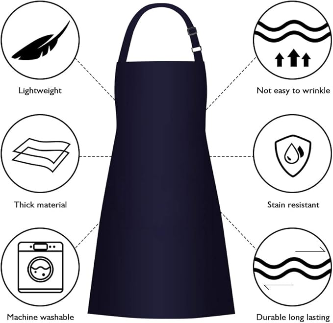 Jubatus 2 Pack 100% Cotton Aprons with 2 Pockets Cooking Chef Kitchen Adjustable Bib Apron for Women Men, Navy Blue