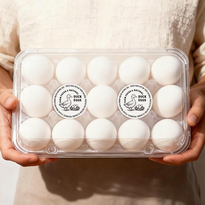 320 Pcs Duck Egg Laid on Stickers, 2 Inch Retro Round Farm Fresh Eggs Sticker Round Eggs Stickers PET Adhesive Egg Packaging Sticker for Box Container Carton Farm Supplies