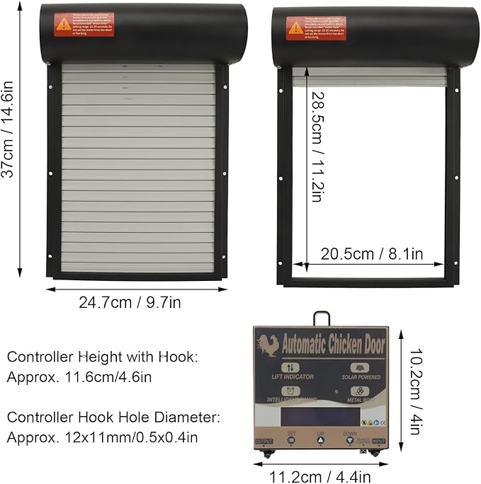 Solar Powered Chicken Coop Door, Automatic Electric Poultry Door Opener with Timer and Remote Control for Home and Farm Use (Black)