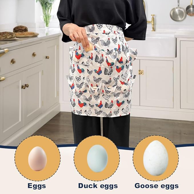 Egg Apron, Egg Collecting Apron with 12 Pockets for Fresh Eggs - Gathering Eggs from Chickens, Ducks, and Geese