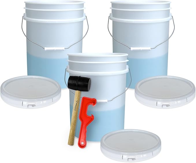 ePackageSupply 5 Gallon Plastic Bucket with Airtight Lid | Made in USA | Food Grade Bucket | BPA-Free | Heavy Duty 90 Mil All Purpose Pail | One 12" Rubber Mallet & One Lid Opener Included | 3 Pack