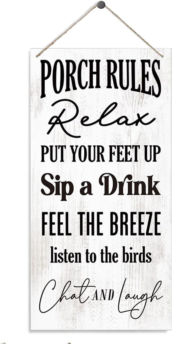 Porch Rules Signs, Positive Porch Decor, Decorative Wood Hanging Wood Plaque, Country Style Home Decoration, Farmhouse Home Decorative, Rustic Hanging Decor for Indoor Outdoor