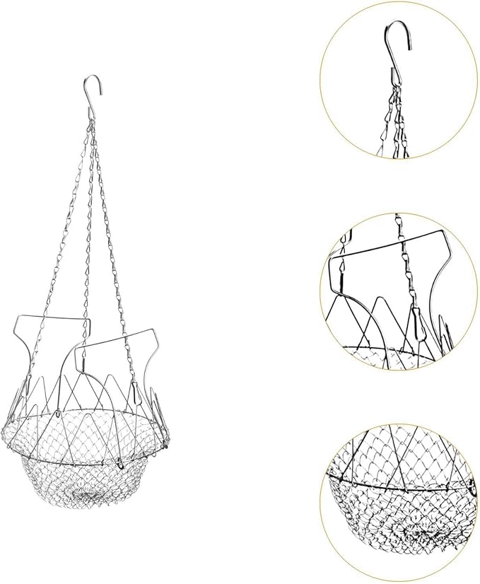Generic Hanging Chicken Feeder Basket Stainless Steel with Chain Mesh Bird Feeder Chicken Holder for Yard Patio Courtyard Porch