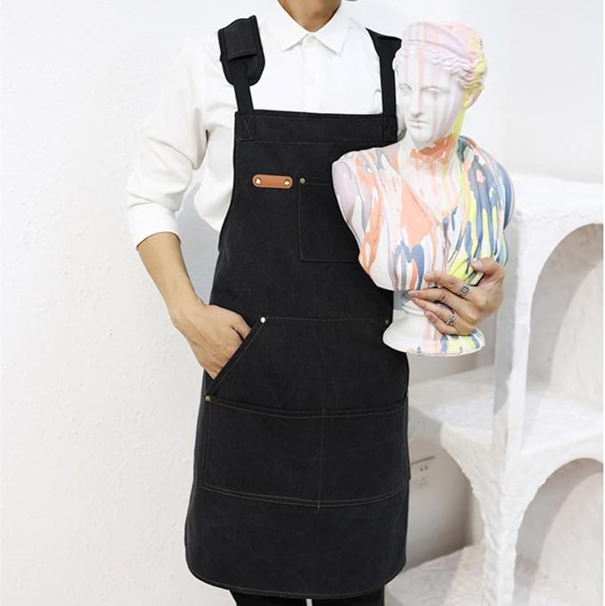 Adjustable Kitchen Apron Set With Pockets, Heavy Duty Cooking Apron for Men and Women, Black/Grey