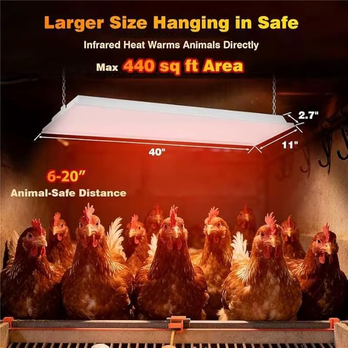 40"x11" Large Overhead Infrared Heater, 150W Chick Brooder Lamp for 50-75 Chicks, Safe and Energy Efficient Adjustable Hanging Heat Lamp with Uniform Heat for Chicken Coops, Pigs, Indoor & Outdoor