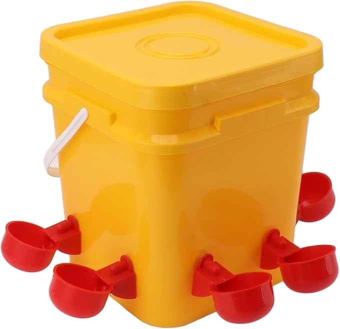 High Capacity Automatic Chicken Waterer Bowl with 12L Handheld Bucket Gravity Watering System for Quail, Easy Installation - Durable Plastic (Bucket + Red Bird Bowl + Black Screws)