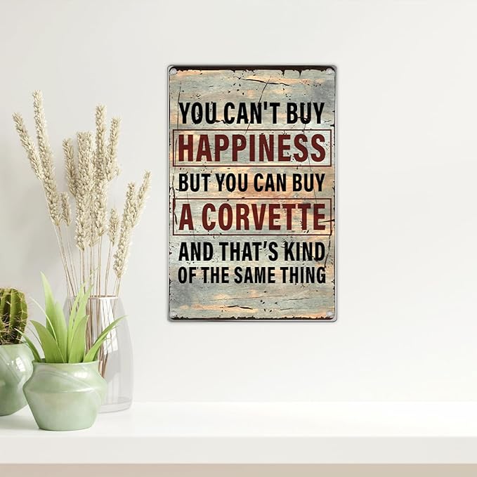 Vintage Metal Sign You Can't Buy Happiness But Can A Wall Art For Garage Man Cave Auto Enthusiast Car Lover Indoor Outdoor Decoration 8 x 12 Inch Kitchen