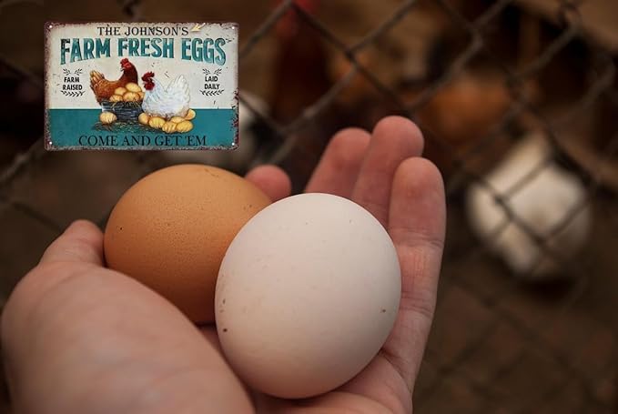 Vintage Farm Fresh Eggs Metal Sign, Chicken Gifts Golden Eggs Tin Sign For Chicken Coop Rustic Farmhouse Kitchen Garden Wall Decor 8" x 12"