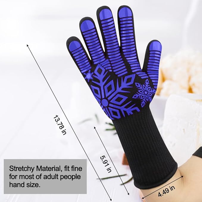 Comsmart BBQ Gloves, Heat Resistant Glove, Silicone Non-Slip Grill Gloves, Fireproof Oven Glove BBQ Grill Accessories for Grilling, Barbecue, Cooking, Baking, Blue