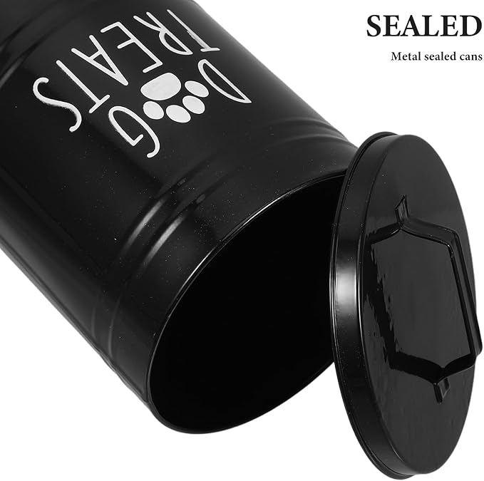 Airtight Large Dog Food Storage Container with Lid, Black Metal Pet Treat Canister for Kitchen Countertop, Sturdy Dry Dog Food and Puppy Grain Storage Bin
