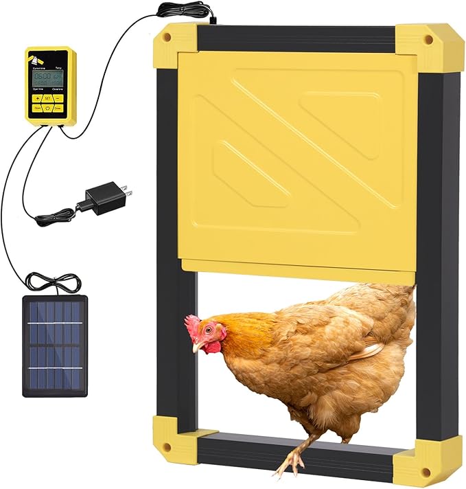 Aivituvin Solar-Powered Automatic Chicken Coop Door with Heating, Weatherproof Auto Opener for Chicken Houses/Duck Runs, Dual Power Modes, Safety Sensor, Easy Installation (Black)