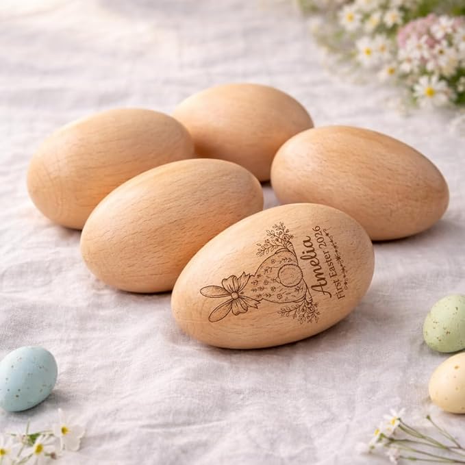 Personalized Wooden Easter Egg – Custom Engraved Bunny Name Egg, Baby First Easter Keepsake Gift, Rustic Wood Bunny Decor, Cute Basket Stuffer for Kids, Spring Holiday Gift for Baby Boy Girl/8
