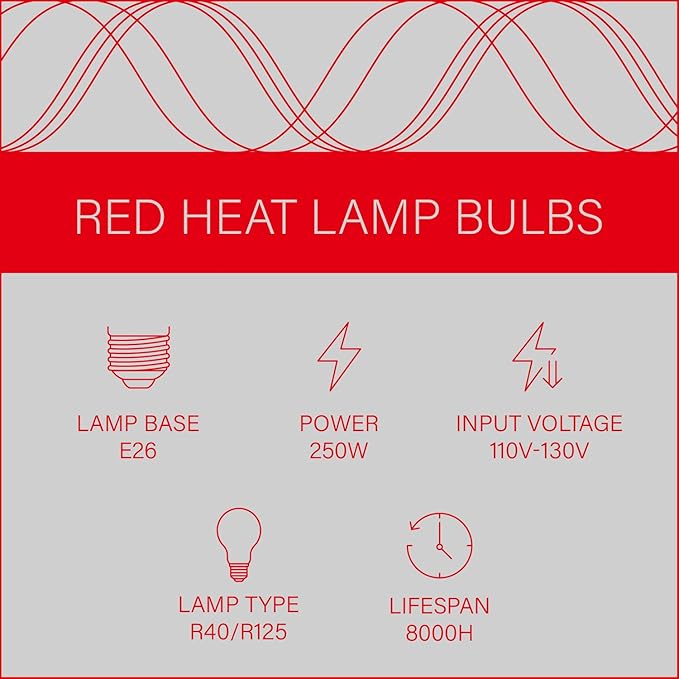 Incandescent R40 Reflector Infrared Lamp, Explosion Proof Red Glass, E26 Base, Red Heat Lamp Bulb 250W for Reptiles,Turtles, Pets, Calves and Lambs, Chicks and Light Therapy, 2 Pack (R40INR)