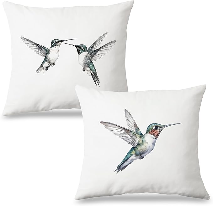 Hummingbirds Pillow Covers 18x18 Inch Set of 2, Hummingbird Throw Pillow Cases for Home Bedroom Living Room Decor, Gifts for Bird Lovers Decorative