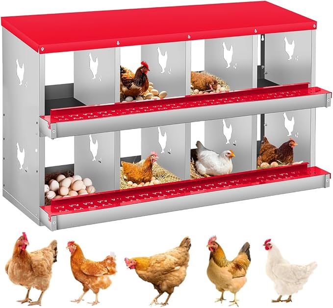 Chicken Nesting Box, 8 Compartment Metal Nesting Box,Wall Mount Chicken Nesting Boxes for Laying Eggs,Easy Egg Collection,8 Room Nest Boxes for Chickens