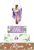CHDITB Easter He is Risen Wooden Sign, Religious Cross Wooden Hanging Plaque, Spring Door Hanger, He is Risen sign, Faith Christian Wall Art Decor for Home Church Living Room Decoration