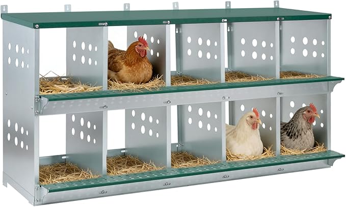 10 Compartment Metal Chicken Nesting Box, Roll Out Hen Laying Box for Easy Egg Collection, Wall Mount Poultry Nest Box for Backyard Chickens, Green, 53" L x 16" W x 26.30" H