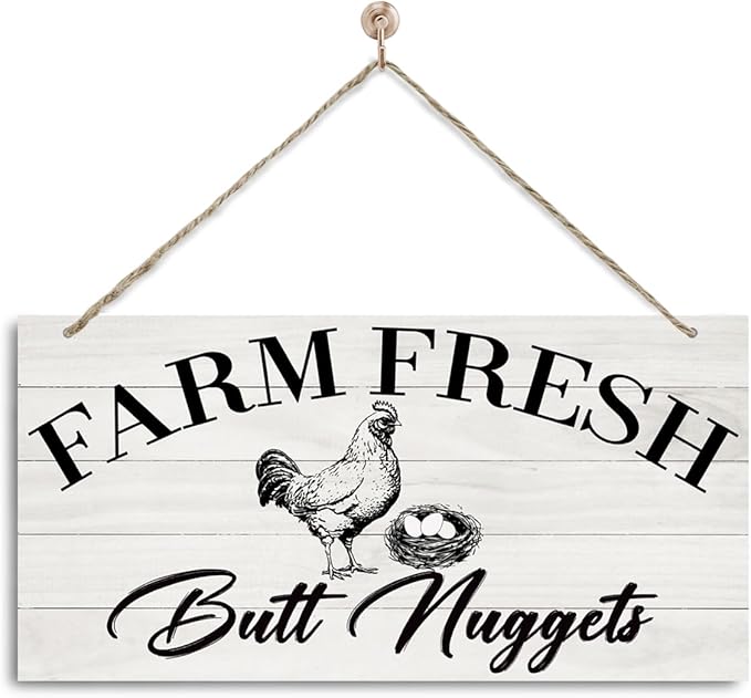 Kitchen Sign, Farmhouse Wall Decor, Decorative Wall Plaque, Chicken Coop Sign, Chicken Decor, Rustic Decoration for Hen House, Country Style Decor for Home Kitchen, Farm Fresh Eggs Sign