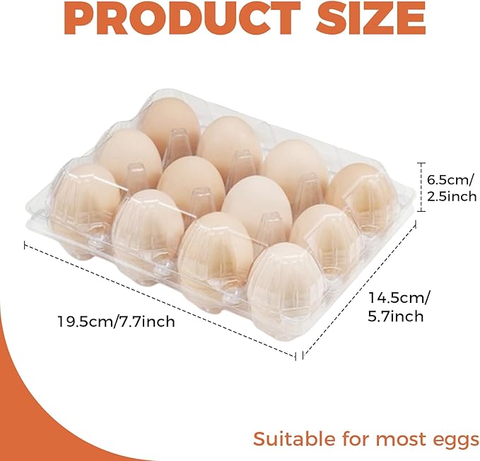 Egg Cartons 50 Packs, Bulk Plastic Clear Empty Egg Cartons-4x3 Grids, Holds up to 12 Eggs for Home Ranch Chicken Farm, Commercial Business Market Display