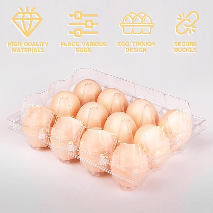 Septo 3 x 4 Plastic Egg Cartons for 12 Eggs,50 Pcs Egg Cartons Cheap Bulk Clear Reusable Tray Refrigerator Chicken Farm Markets