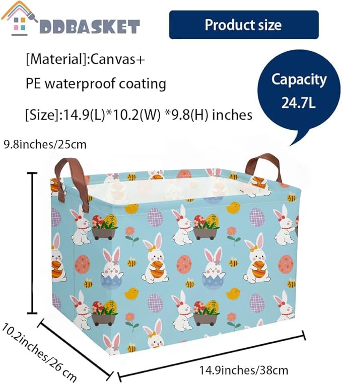 Rectangular Easter Basket Kids Gift Baskets Empty Baby Basket for Boys and GirlsToy Storage Bins Organizer Bin Box Cute Room Decor for Home(Blue easter)