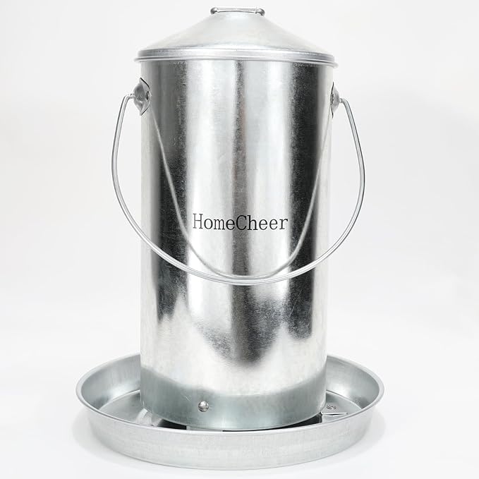 Galvanized Chicken Feeder with Lid - 9 Pounds Capacity - Durable and Rust-Resistant Poultry Feeder for Chickens, Ducks, and Other Poultry HC122 (9 lb)