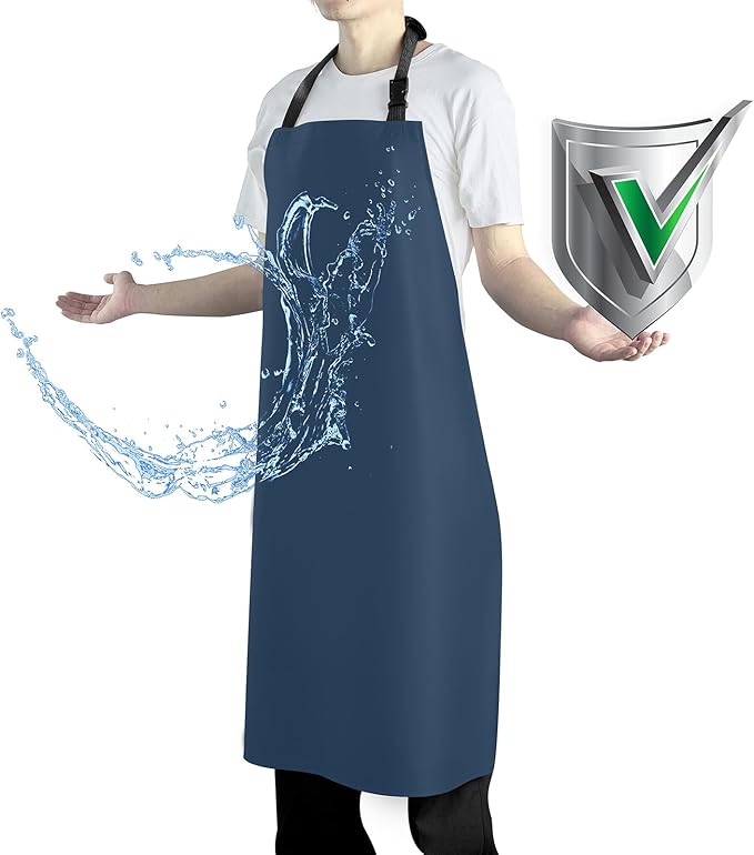 Waterproof Apron with Comfortable Adjustable Bib Rubber Vinyl Dishwasher Heavy Duty Apron for Men Women Dishwashing