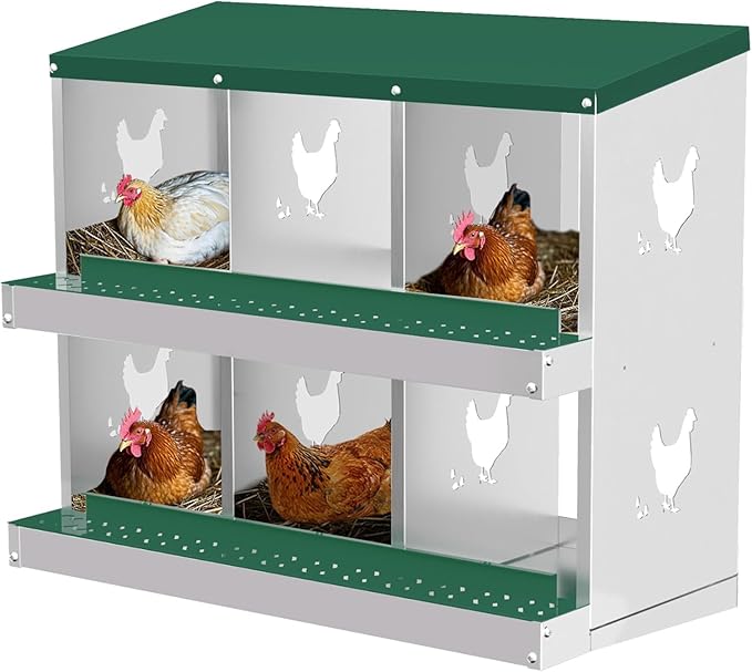 Metal Chicken Nesting Boxes, Heavy-Duty Galvanized Steel Egg Laying Box with 6 Compartments, Rustproof, Easy to Install & Clean, Wall-Mountable Design for Poultry Coops- Green Without Stand