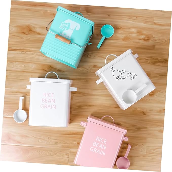 GALPADA Pink Metal Pet Food Storage Container Airtight Grain Canister with Spoon for Dogs Cats Durable Galvanized for Kibble Space Saving Design