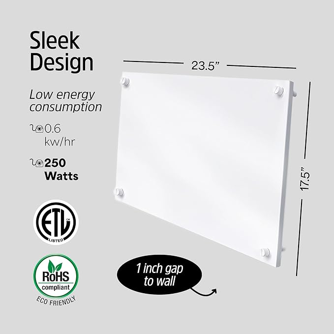 EconoHome Convection Wall Heater with Thermostat - 250W Electric Wall Mounted Space Heater Panel - Updated Model, 120V - Heats Rooms up to 120 Sq Ft