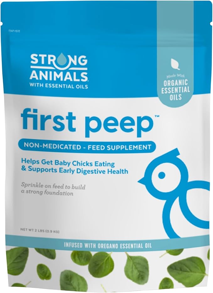 First Peep – Natural Feed Supplement for Building Early Digestive Health in Baby Chicks; Contains Organic Oregano Essential Oil, Kelp and Prebiotics (2 lb. Pouch)