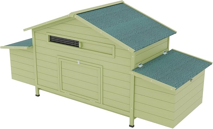 Large Wooden Chicken Coop, Outdoor Hen House Poultry Cage with 4 Nesting Boxes and Leakproof Pull-on Tray, Weatherproof Poultry Cage Rabbit Hutch Duck Cage (67.7" L x 24.5" W x 35" H)
