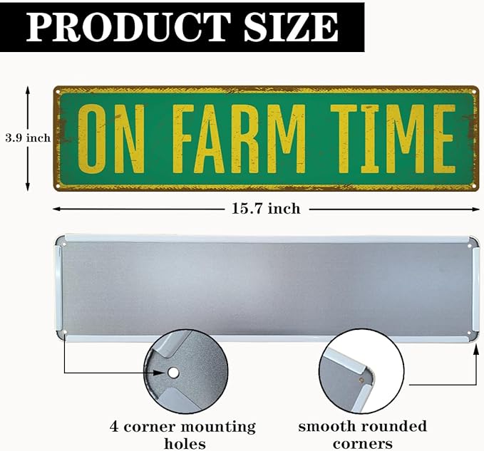 Cute Farm Decor, On Farm Time Sign, 15.8x4 inches, Decorative Metal Tin Signs for Outdoor, Wall Decors Art, Chicken Coop Decoration, Home Garden Yard Decor, Aluminum Wall Plaque, Farmer Gift