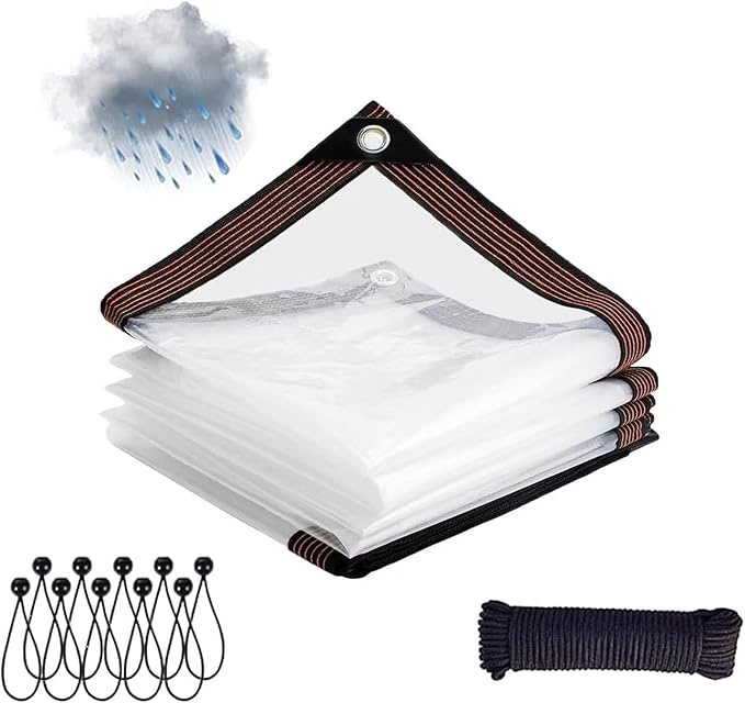 Heavy Duty Waterproof Tarp, 6x7FT Clear Vinyl PVC Tarps with Grommets and Reinforced Edges, Tear-Resistant Plastic Tarpaulin for Pavilion Camping Greenhouse Chicken Coop Cover