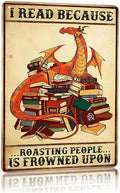 Vintage Dragon Tin Metal Sign "It's Not Hoarding If It's Books", Fantasy Book Lover Wall Art Decor, Great Gifts for Book Lovers,Library, Office, Bookstore, Cafe & Home Bookshelf, 8x12 Inch(Gold)