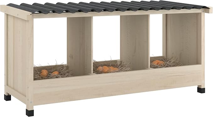 Chicken Nesting Box, 3 Holes Wooden Nesting Box, Hens-Wall Mounted or Floor Use, Chicken Coop Accessorie with PVC Roofing, Preventing Egg Falls, Easy to Assemble, Backyard and Farms