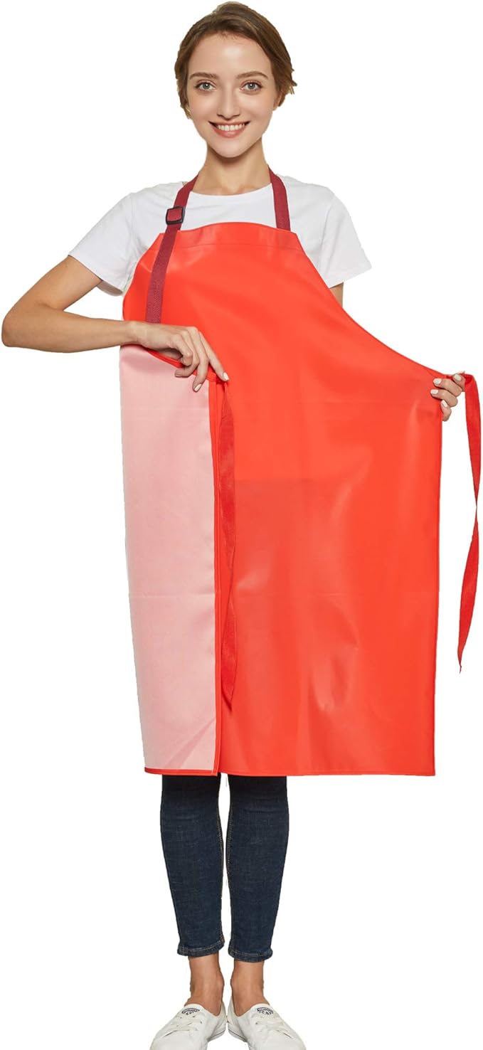 Waterproof Vinyl Long Apron - Lined Linen, Chemical Resistant Work Apron Safe Cloth